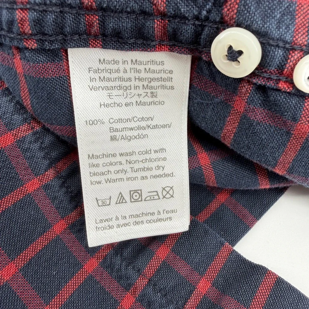 J Crew Mens Slim Fit Red Blue Plaid Button Down Shirt Large American Pima Cotton